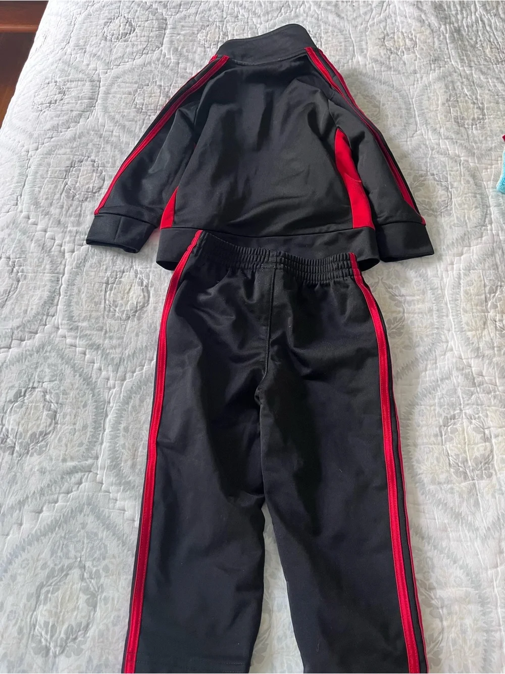 adidas Black Track Jacket and Pants with Red Zipper Accents
